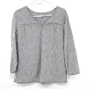Lands' End Cotton Black White Striped 3/4 Sleeve Top XS Oversized